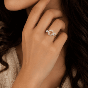Luxury peach crystal angel wings ring for women with sparkling crystal stones