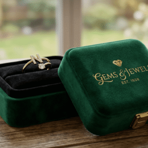 A premium gold plated initial letter 'N' adjustable bypass ring displayed inside a luxury Gems and Jewells signature collection velvet box.