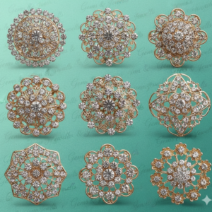 Luxury gold crystal brooch set featuring vintage floral rhinestone designs