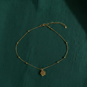 Gold plated rose charm bracelet for women with delicate bead chain design