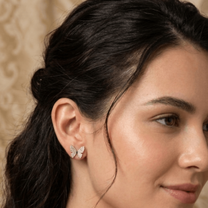 Rose Gold Pave Crystal Butterfly Stud (Black) Earrings