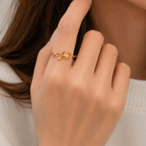 Gold infinity heart adjustable ring for women