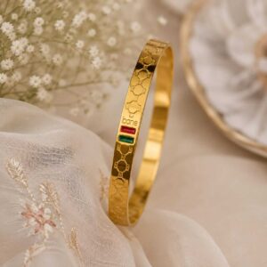 Sterling Silver Gold Bangle with engraved design.