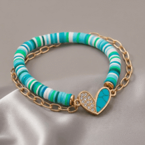 Silver heart bracelet with turquoise heart stone.