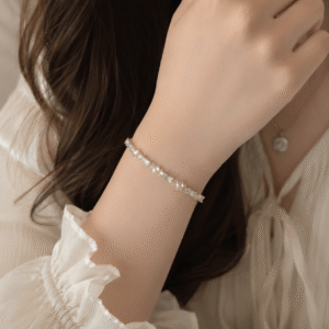 Silver Pink Crystal Bracelet with pink crystal accents.