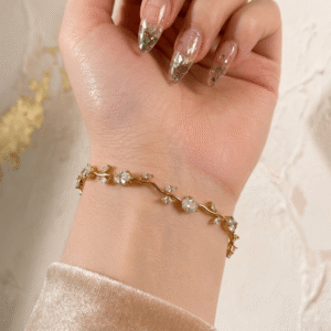 Silver vine bracelet with cubic zirconia.