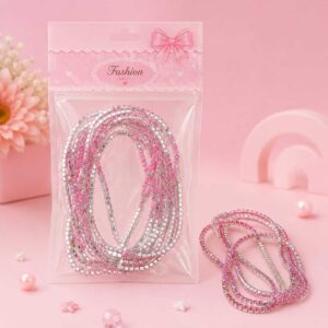 Silver Pink Beaded Bracelet Set