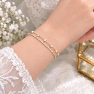 Silver Star Bracelet with zircon stones and star charms.
